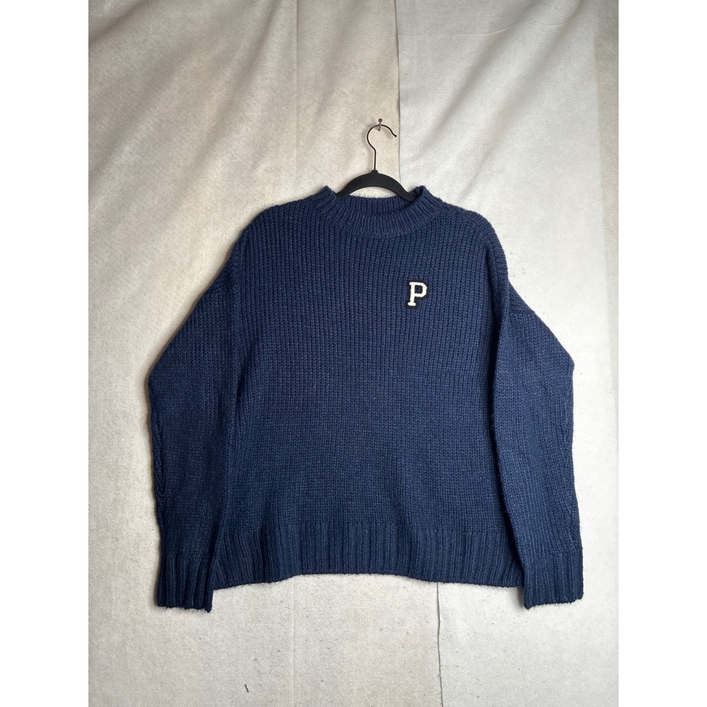 Pink Victoria's Secret Navy Blue Ribbed Mock Neck‎ Sweater P Patch XS coquette
